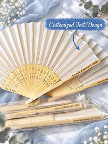Personalized White Silk Engraved Folding Fan, Wedding Favor, Bamboo Handle Handheld Fan - Multicolor - View 1