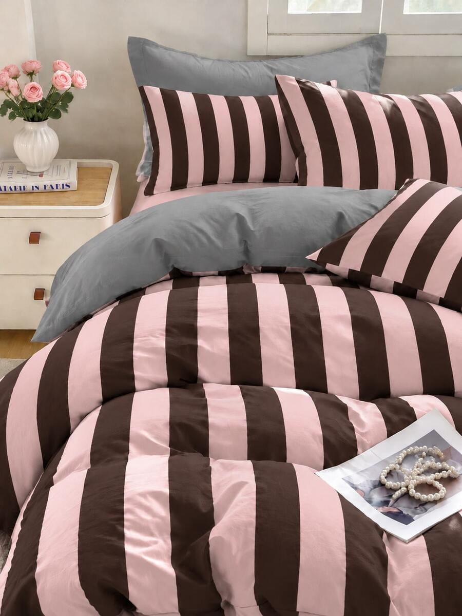 3pcs Duvet Cover Set, Home Bedding, Pink Purple Striped Bedding Set, Cozy Interior Decor, Skin-Friendly Breathable Fabric, Super Soft Anti-Pilling, No Duvet Insert Included, Machine Washable