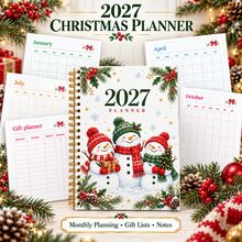 027 Cute Snowman Coil Planner, Christmas Winter Theme Cover Daily Planner Notebook, Warm Snowflake & Holly Illustration, Weekly & Monthly Planning Check-In Notebook, Highly Attractive Time Management Notebook, Suitable For Students & Adults, Christmas Creative Notebook, Record To-Do, Goals & Daily Memos - Style 1 - View 7