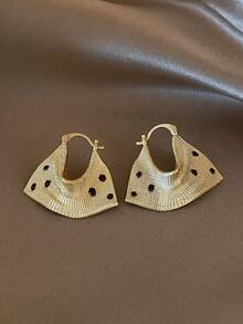2PCS Charming Fashion Polka Dot Geometric Bag-Shaped Stud Earrings, Elegant Earrings, Hypoallergenic Ear Posts, Suitable For Daily And Party Wear - Yellow Gold - View 4