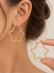 4/8 Pieces Women Vintage Inspired Exaggerated Round Textured Stainless Steel Hoop Earrings Random Pack, Stylish, Non Tarnish & Non-Fading - Gold - View 9