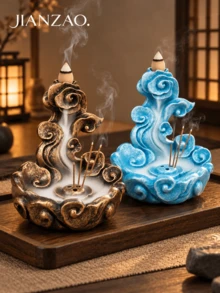 1pc Cloud Backflow Incense Burner, 3 Colors Available, Resin Incense Holder, Suitable For Cone Incense And Stick Incense, Zen Tea Table Home Decor Ornament - Auspicious Cloud Incense Burner - View 5