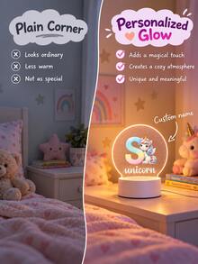 1pc Customized Name Unicorn Night Light, Personalized Initial LED Desk Lamp, Suitable For Bedroom Bedside Table Decoration, Cute Gift For Girls, Teens And Girl, Perfect For Birthday, Christmas, Baby Shower - Multicolor - View 9