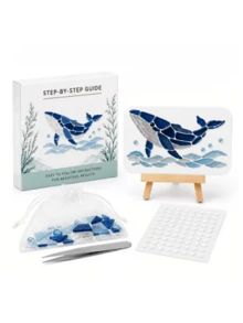2pcs DIY Art Kit, Ocean Theme Diamond Painting, Includes Canvas, Easel, Stickers, Tweezers, Acrylic Fragments, Gift Box Packaging, Create Ocean Theme Artworks With Colorful Acrylic Fragments, Suitable For Coastal Home Decor And Creative Handmade Gifts - Multicolor - View 3