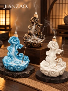 1pc Cloud Backflow Incense Burner, 3 Colors Available, Resin Incense Holder, Suitable For Cone Incense And Stick Incense, Zen Tea Table Home Decor Ornament - Auspicious Cloud Incense Burner - View 6