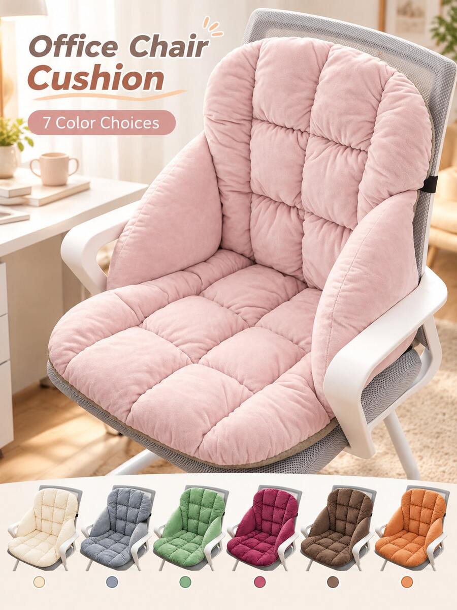 Modern Cozy Polyester Plush Office Chair Cushion With Backrest, Thickened One Piece Quilted Seat And Back Pad With Wraparound Side Cushions And Chair Straps,For Home Office, Computer Chairs, Christmas And Winter,Cyber Monday ,Christmas Gifts