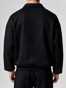 Sweatshirt Pria Hitam Kerah V, Motif Ayat Suci, Atasan Lengan Panjang Bisnis Ringan - Hitam - View 3