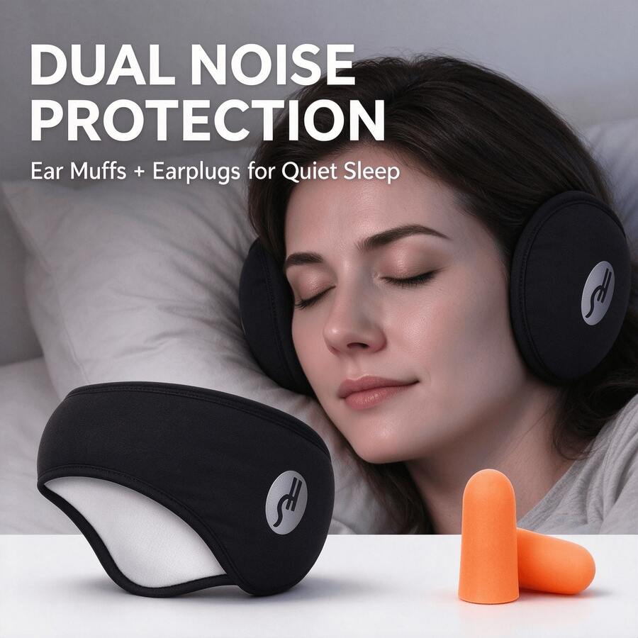 Sleep Ear Muffs With Earplugs Set, Soft Fleece Noise Cancelling Headband, Portable Sound Blocking Ear Cover For Sleeping Travel - Multiple - View 1