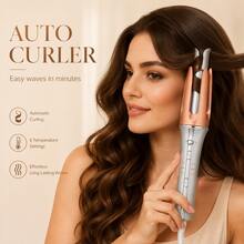25mm Women's Automatic Curling Iron, One-Touch Auto-Rotation Hair Curler, Dual-Direction Rotation, 3 Temperature Settings, Fast Heating, Easy Styling, Create Bouncy Curls And Smooth Waves, Halloween Party And Christmas Gift - Silver - View 3