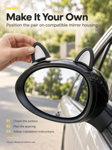 2pcs Cute Cat Ear Car Rearview Mirror Decorative Stickers, 3D Cat Ear Shaped Car Decals, Left And Right Pair, Car Interior And Exterior Decoration Accessories, Waterproof, Sun-Proof, Scratch-Resistant, No Residue, Easy To Peel And Stick, Universal Fit For Most Cars, SUVs, Trucks, Sedans, Off-Road Vehicles, Essential For Female Drivers, Girly Style, Best Friend Birthday Gift, Gift For Girlfriend, Gift For Wife, Car Interior Modification, Personalized Car Decor - Multicolor - View 3