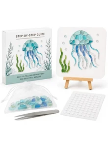2pcs DIY Art Kit, Ocean Theme Diamond Painting, Includes Canvas, Easel, Stickers, Tweezers, Acrylic Fragments, Gift Box Packaging, Create Ocean Theme Artworks With Colorful Acrylic Fragments, Suitable For Coastal Home Decor And Creative Handmade Gifts - Multicolor - View 7