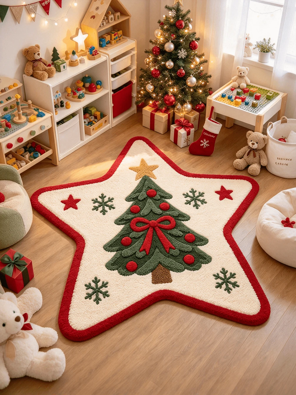 1pc, Five-Pointed Star Christmas Tree Rug, Five-Pointed Star Outline ...