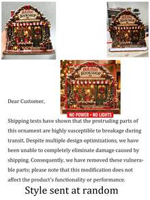 2D Christmas Bookstore Ornament, Cozy Holiday Bookstore Village Desktop Decor, Rustic Winter Bookshelf Decoration, Gift For Book Lovers (No Power Light), 1PC - C - View 8