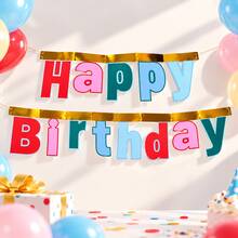 1 Set Happy Birthday Letter Banner, Handmade Colorful Patchwork Double Layer Paper Letter Garland, Bright Multi-Color Letter Decoration, Indoor/Outdoor Fireplace Window Backyard Birthday Party Photo Booth Wall Decor - View 1