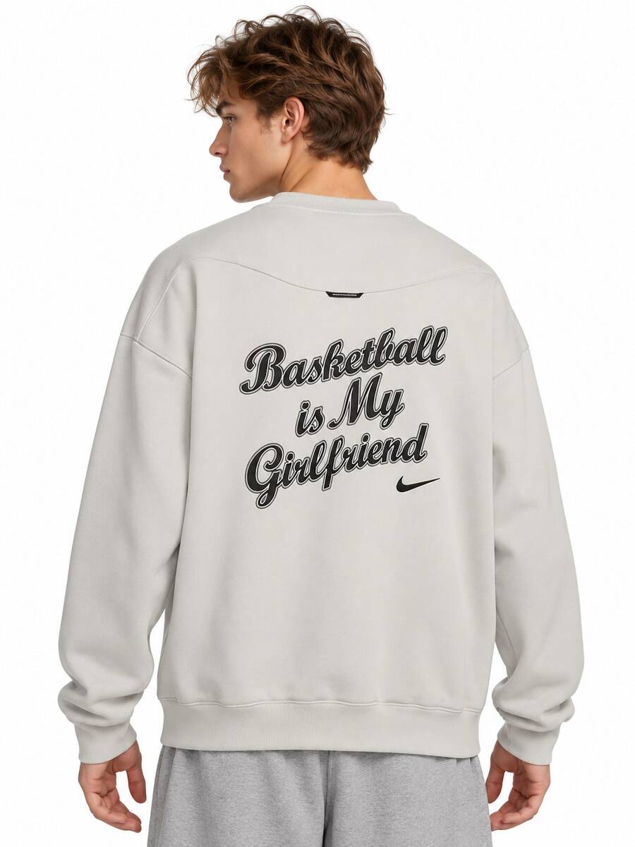 Nike New Men's Sports Knit Crew Neck Pullover Sweatshirt - Beige - View 1
