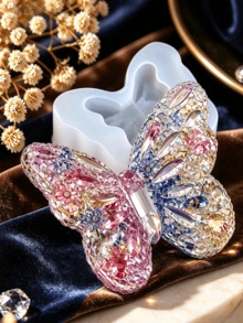 1pc 3D Diamond Butterfly Silicone Mold - Jewelry Resin Casting Mold For Making Crystal Epoxy Resin Butterfly Decorations, Pendants, Keychains, Necklaces And Plaster Statues, Gift Making, Handmade Resin Silicone Mold - Multi-color - View 1