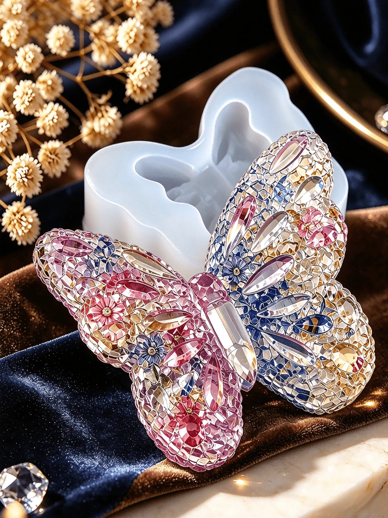 1pc 3D Diamond Butterfly Silicone Mold - Jewelry Resin Casting Mold For Making Crystal Epoxy Resin Butterfly Decorations, Pendants, Keychains, Necklaces And Plaster Statues, Gift Making, Handmade Resin Silicone Mold - Multi-color - View 1