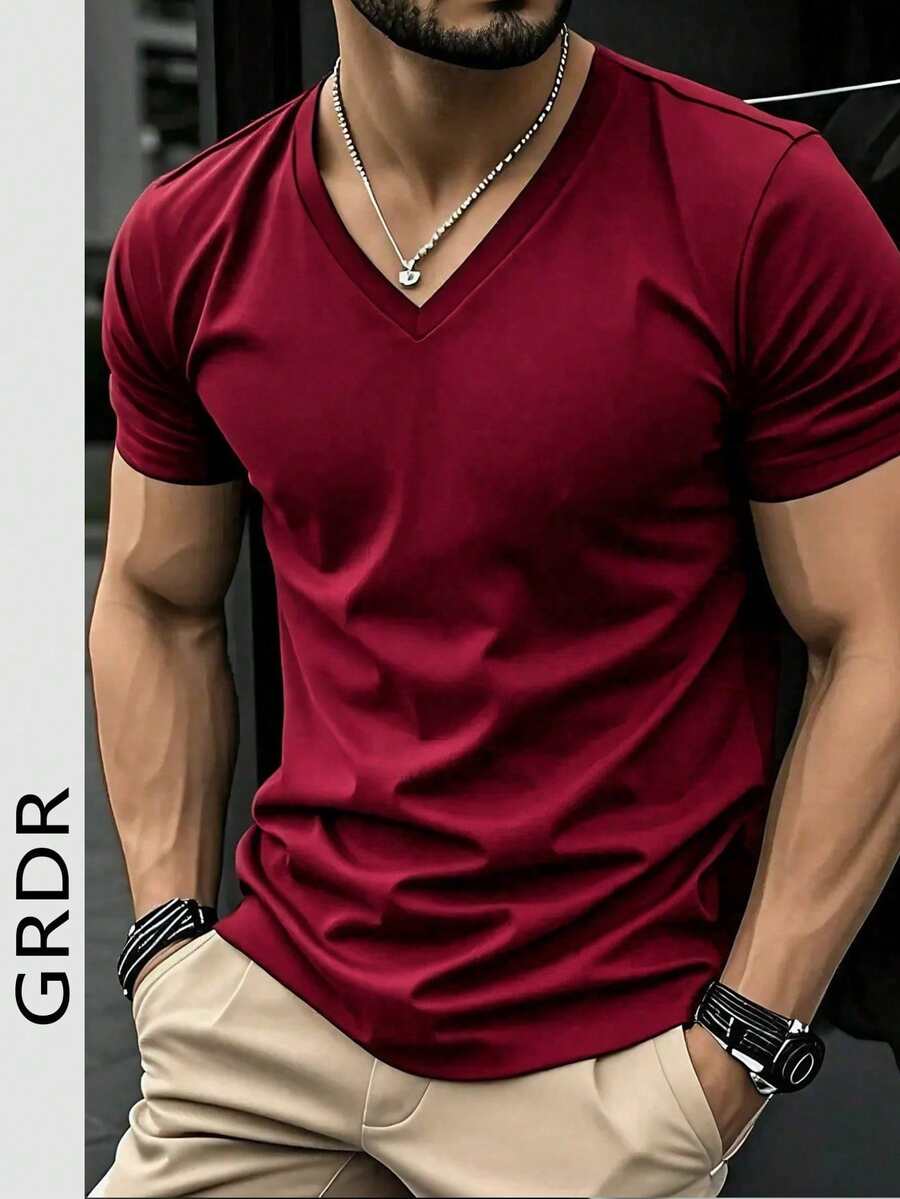 GRDR 男士时尚 V 领短袖 T 恤 | 精致设计 | 夏季必备 | 百搭易穿 | 展现您的风格