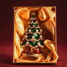Christmas Tree Enamel Trinket Box, Pearl & Rhinestone Inlaid Hand Painted Metal Ornament, Magnetic Closure Mini Jewelry Storage Box, With Premium Gift Box, Desktop Holiday Table Decor, Christmas Gift For Women, Girls & Friends - 1pc - View 1