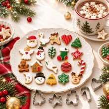 20pcs Christmas Cookie Cutter Set, Mini Christmas Cookie Cutters Stainless Steel Gingerbread Man, Tree, Snowflake, Candy, Candy Cane, Santa Claus, Snowman And More - View 1