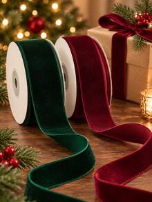 Premium Velvet Christmas Gift Box Ribbon, Holiday Decoration Ribbon, Burgundy And Green Bow Packaging Material, Multi-Purpose DIY Ribbon, Suitable For Christmas Gift Wrapping, Gift Box Decoration, Christmas Tree, Wreath, Bouquet And Holiday Party Decor - Christmas Ribbon - View 7
