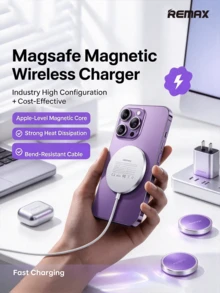 REMAX RP-W58 15W 磁吸無線充電器，薄型便攜充電墊，強力磁吸吸附，USB-C 輸入，適用於智慧型手機快速無線充電，適合居家、辦公室、桌面與旅行的輕巧設計 - 白色 - 查看 2
