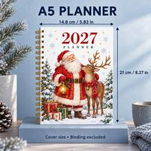2027 Santa Claus & Reindeer Coil Planner, Vintage Christmas Snowy Landscape Gift Box Cover Diary, Winter Holiday Style Weekly & Monthly Planner Notebook, High-Aesthetic Time Management Check-In Book, Suitable For Adults & Students, Christmas Creative Notebook, Can Record To-Do Lists, Annual Goals & Daily Memos - Style 1 - View 7