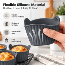 8PCS Double Handle Anti-Scald Silicone Air Fryer Cups, Reusable, Non-Stick, Even Heating, Easy Release, With Striped Texture Design, Suitable For Cakes, Egg Tarts, Fried Eggs, Meat Patties, Compatible With Most Air Fryers, Ovens, Steamers, Double Handle Design For Easy Handling And Anti-Scald, Soft And Stackable Storage, Easy To Clean, Home Baking Small Molds, Breakfast And Baby Food Making Tools, Multifunctional Baking Accessories For Home Kitchen - View 9