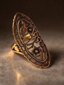 1pc Vintage Silver-Tone Hollow Carved Luxury Ring, Available In 4 Colors - Antique Silver - View 8
