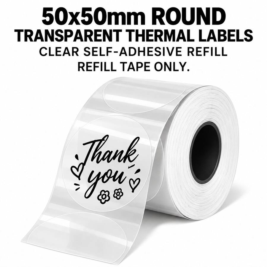 50x50mm Round Transparent Thermal Labels, Oil-Resistant Clear Self ...
