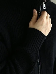 GRDR Men's Crew Neck Long Sleeve Double-Zipper Cardigan Sweater, Versatile For Daily Wear - Black - View 5