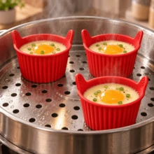 8PCS Double Handle Anti-Scald Silicone Air Fryer Cups, Reusable, Non-Stick, Even Heating, Easy Release, With Striped Texture Design, Suitable For Cakes, Egg Tarts, Fried Eggs, Meat Patties, Compatible With Most Air Fryers, Ovens, Steamers, Double Handle Design For Easy Handling And Anti-Scald, Soft And Stackable Storage, Easy To Clean, Home Baking Small Molds, Breakfast And Baby Food Making Tools, Multifunctional Baking Accessories For Home Kitchen - View 5