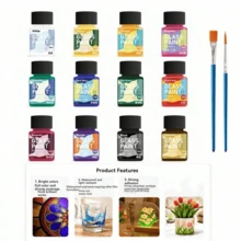 12 Colors 30ML Glass Paint Set With 2 Free Brushes, DIY Glass Painting Kit, Suitable For Glass Art, Hand-Painted Graffiti, Line Drawing And Creative Decorative Painting, Waterproof Vibrant Paint, Suitable For Crafts, Home Decor And Art Projects - Sets - View 3