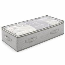 1pc Grey Herringbone Pattern Underbed Storage Bag, Large Capacity Foldable Blanket Storage Bag With Transparent Top Cover, Zipper And Handles, Suitable For Bedding, Bed Linens And Clothing, Bedroom Closet Storage - View 10