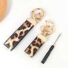 Short Leopard Print Keychain With Rhinestone Cherry Charm, YK2 Fashion Leopard Pattern Unisex Leather Keychain, Exquisite Women's Keychain With Double Leather Strap, Suitable For Any Car Model, Premium Car Keychain - Rhinestone Cherry Style - View 7