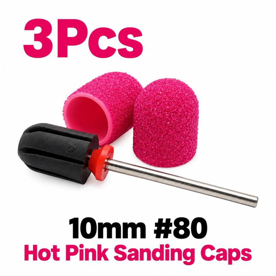 3Pcs Nail Sanding Caps Set, 2Pcs 10/13mm 80 Grit Colorful Sanding Caps With 1 Mandrel For Electric Nail Drill Manicure
