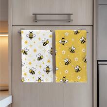 Cartoon Bee & Flower Pattern Kitchen Towel 2 Pieces Set, 40*60cm Soft Microfiber Material, Suitable For Home Kitchen Restaurant Outdoor Camping Tabletop Cleaning Dish Cloth Hand Towel Accessories, Fresh Pastoral Style Kitchen Towel Holiday Gift - Multicolor - View 5