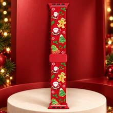 1pc Christmas Nylon Printed Band 2026 With Magnetic Buckle Compatible With Apple Watch 40mm, 38mm, 41mm, 42mm, 44mm, 45mm, 46mm, 49mm - Christmas - View 4