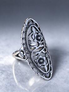 1pc Vintage Silver-Tone Hollow Carved Luxury Ring, Available In 4 Colors - Antique Silver - View 6