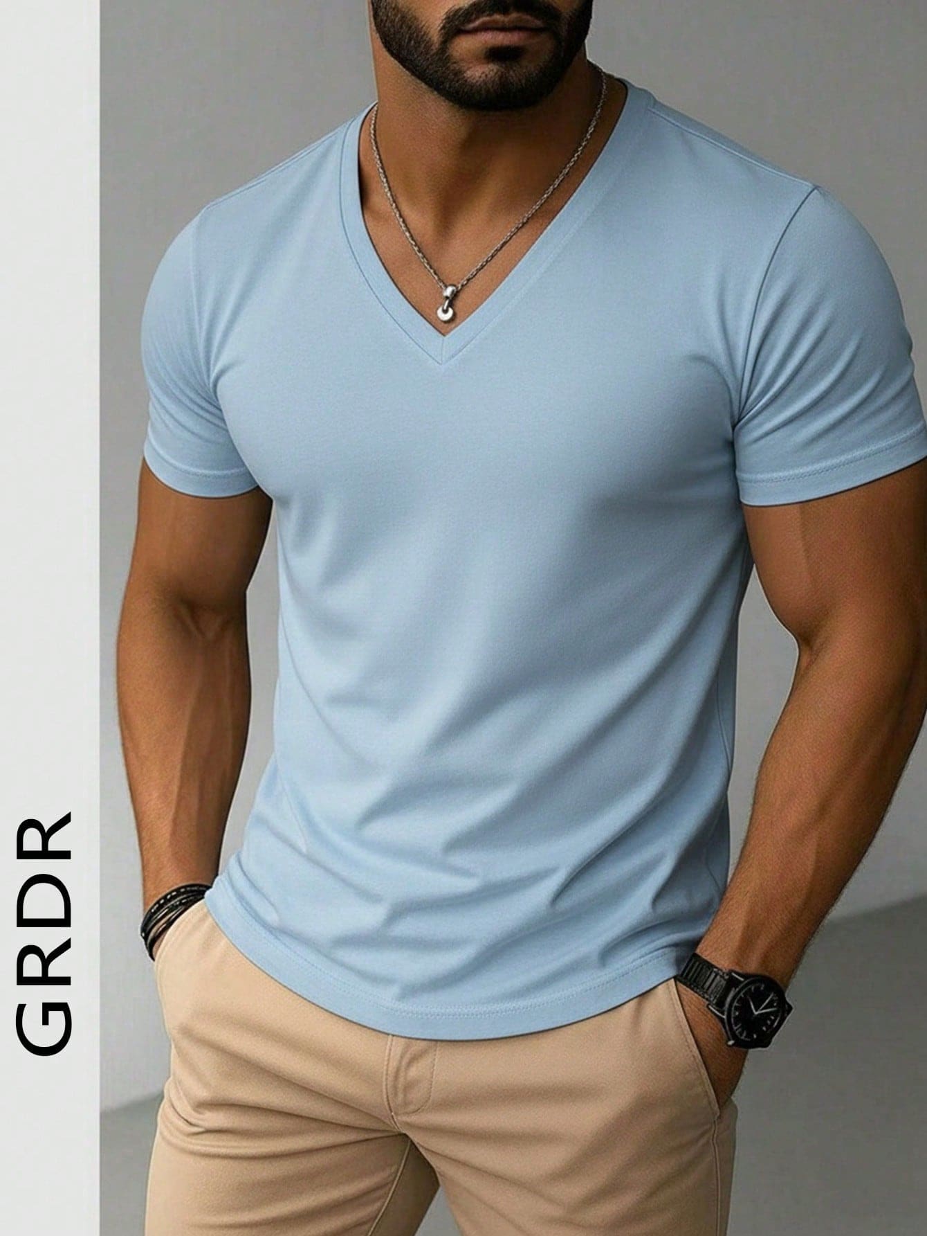 GRDR 男士时尚 V 领短袖 T 恤 | 精致设计 | 夏季必备 | 百搭易穿 | 展现您的风格