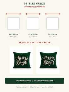 Christmas Pillow Covers 2pcs Solid Green MERRY & BRIGHT Artistic Text Sofa Cushion Covers Pillow Inserts Not Included - Multicolor - View 10