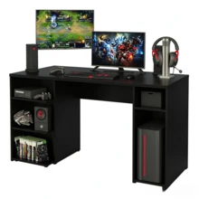 Mesa Gamer Escritorio para Computador 9409 NN, Color Negro, con Espacio para Monitor, Torre, Consola y Accesorios de Gaming, Estructura Resistente, para PC, Consolas y Oficina en Casa - Negro - Ver 2