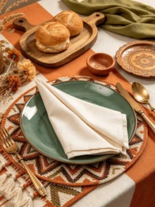 1/6/12pcs Bohemian Style Beige Fabric Napkins, Suitable For Banquet, Party, Restaurant, Kitchen, Dining Table Decoration, Breathable And Lightweight - Beige - View 4