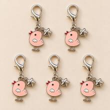 5pcs/9pcs Women's Alloy Oil-Drip Cute Chick Pendant 3D Star Accessory Keychain Cute Bag Charm - Pink - View 5