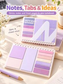 Soft Pastel Sticky Notes Notebook Set With Index Tabs, Colorful Memo Pads, Lined Pages, Thick Paper Stationery For Students, Office Notes, Daily Planning, Travel Journaling, Workout Tracking, To-Do Lists, Study Reminders & Desk Organization - Multicolor - View 4