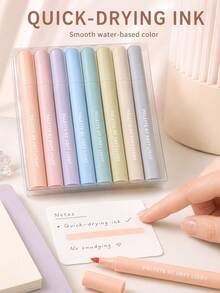 8Pcs/1set Soft Macaron Fluorescent Highlighter Pens, Minimalist Fresh Low Saturation Soft Color Design, Ultra-Soft Oblique Wide Tip, Quick-Drying Vibrant Color, Gentle Marking, Key Point Highlighting, Suitable For Note Classification, Textbook Highlighting, Colorful Student Highlighter Pens - Multi-color - View 3