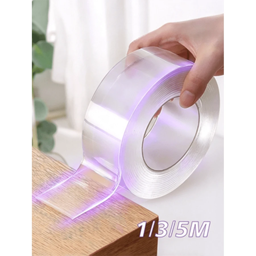 1/3/5m Double-Sided Nano Tape, Transparent Removable Reusable Waterproof Double-Sided Tape, Back To School - White - View 1