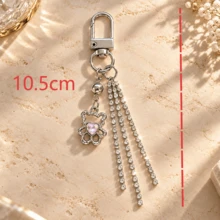 1pc/2pcs Women's Rhinestone Heart Hollow Bear Pendant With Rhinestone Sparkling Long Tassel Keychain, Personalized Elegant Cute Bag Charm - Multicolor - View 4