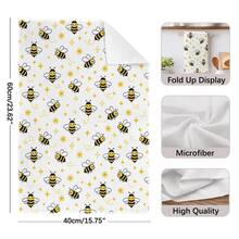 Cartoon Bee & Flower Pattern Kitchen Towel 2 Pieces Set, 40*60cm Soft Microfiber Material, Suitable For Home Kitchen Restaurant Outdoor Camping Tabletop Cleaning Dish Cloth Hand Towel Accessories, Fresh Pastoral Style Kitchen Towel Holiday Gift - Multicolor - View 3