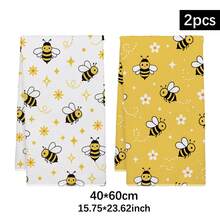 Cartoon Bee & Flower Pattern Kitchen Towel 2 Pieces Set, 40*60cm Soft Microfiber Material, Suitable For Home Kitchen Restaurant Outdoor Camping Tabletop Cleaning Dish Cloth Hand Towel Accessories, Fresh Pastoral Style Kitchen Towel Holiday Gift - Multicolor - View 12